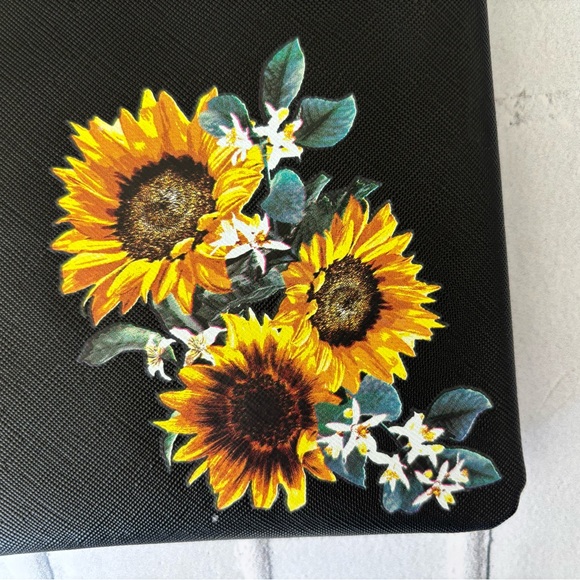 White House Black Market Black Clutch with Sunflower Design - Picture 3 of 10